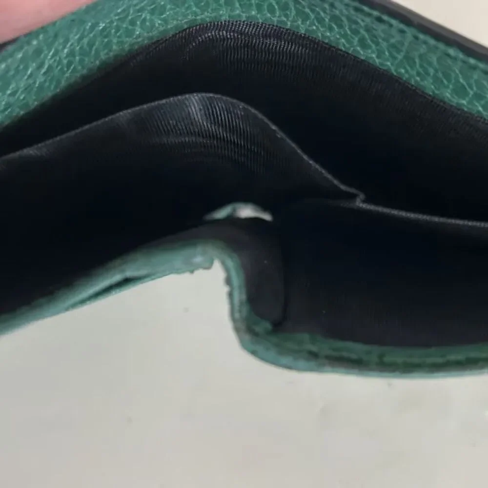 Gucci Interlocking G Bifold Wallet Mens Black Green Leather GG Logo 610464